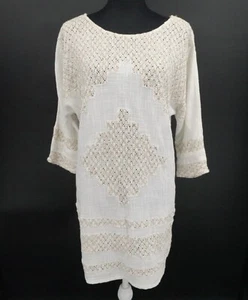 Free People Shift Dress Womens Small Ivory Desert Song Boho Gauzy Open Crochet - Picture 1 of 15