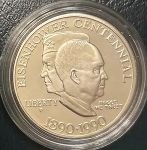 1990 Proof Eisenhower Commemorative Silver Dollar With Box And COA - 319B - Picture 1 of 5