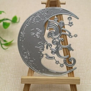 Smiling Crescent Moon Swirls Stars Metal Cutting Dies Scrapbooking Card Craft - Picture 1 of 5
