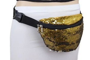 Women Brown Elastic Fashion Belt Gold Bling Square Buckle Adjustable Size S M - Picture 1 of 24