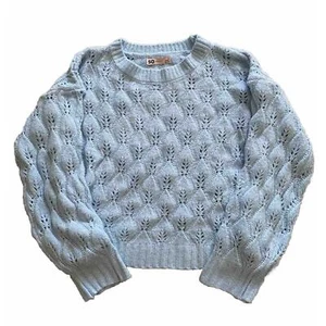 SO Women's Sweatshirt Light Blue Soft Tight Knit Medium Long Sleeve Crew Neck - Picture 1 of 6