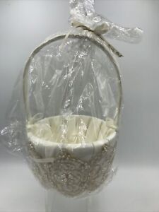 Beverly Clark Flower Girl Basket Ivory Satin Luxe Collection Champagne Lace