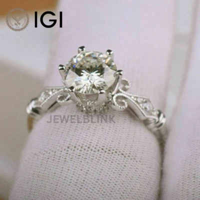 1Carat D VS1 Round Lab Grown Diamond Engagement & Wedding Ring in 14K White Gold - Image 1 of 4