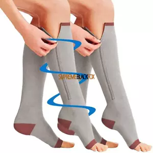 Kompressionssocken (3er-Pack) Strümpfe 15-20 mmHg kniehohe Unterstützung offene Zehenpartie Reißverschluss - Bild 1 von 13