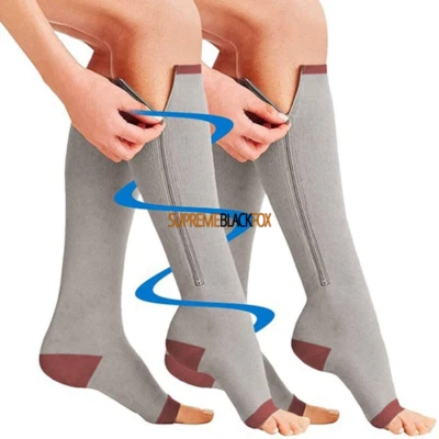 Compression Socks (3 Pack) Stockings 15-20mmHg Knee High Support Open Toe Zipper - Image 1 of 4