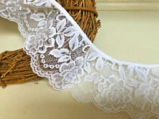White Gathered Frilled Lace Trim 80mm Width Pretty Rose Design