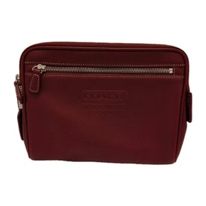 COACH 1941 Leatherware SV/RD Leather Clutch Zipper Cosmetic Pouch 5066 New - Picture 1 of 13