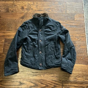 Vtg Abercrombie Kids Adirondack Jacket Large Navy Full Zip Sherpa Faux Fur Lined - Picture 1 of 4