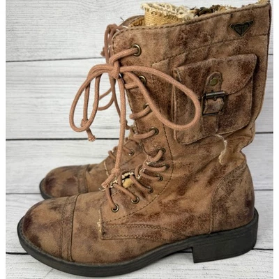 Botas de combate Roxy para mujer marrón con cordones cremallera lateral talla 8,5 SEATTLE III Foto 1 de 4