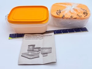 2 NEW Tupperware Freezer Mates PLUS Containers 450ml 1-3/4 Cup Papaya Orange Lid - Picture 1 of 4