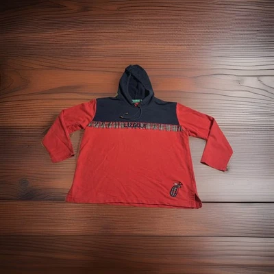 Vintage 80’s Liz Claiborne Liz Golf Pull Over Hoodie Red And Blue & Plaid  Sz-L - Image 1 of 4