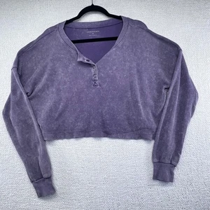 Aeropostale Purple Thermal Crop Top Long Sleeve Button Up, Women's Athleisure - Picture 1 of 11