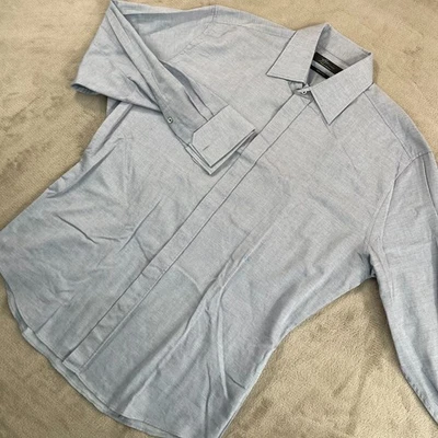 Camisa de Vestir Gucci Calce Ajustado Hombres 17.5 XL Azul Puños Franceses Hecha en Italia Diseñador Foto 1 de 4