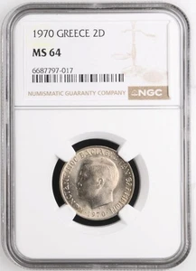 Greece 2 Drachmai 1970 NGC MS 64 - Picture 1 of 2