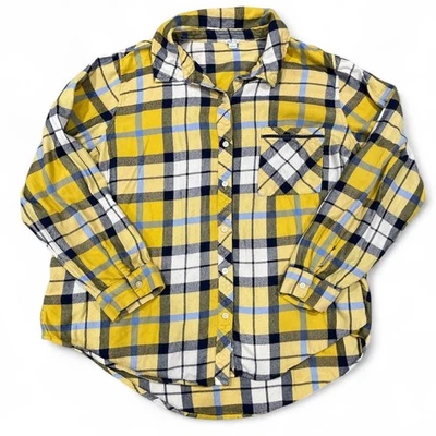 Aerie Women's XL/TG Plaid Button Up Long Sleeve Shirt Yellow Blue White - Image 1 of 4