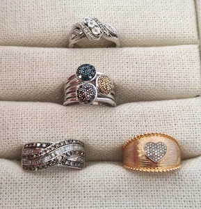 Lot of 4 Sterling Silver Rings Bands w/ Small Diamonds Designer Styles - Picture 1 of 11