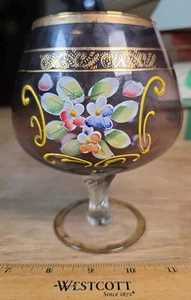 BOHEMIA Style Purple Glass, Gold GILT Rim & base with Hand Painted Flowers - Picture 1 of 8