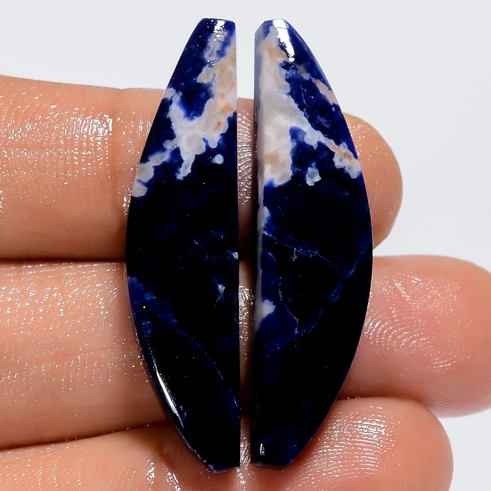 天然索达石花式形状凸圆形散装宝石一对 26.5 克拉 36X8X4 毫米 SG-75 — 第 1/1 张图片