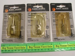 3pcs 1/2" Straight Router Bits with 1/4" Shank Black & Decker B&D U58993 - Picture 1 of 2