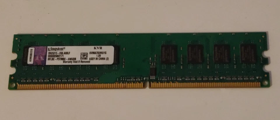 Memoria RAM DIMM Kingston 1GB PC2-5300 667Mhz 240 pin CL5 DDR2 KVR667D2N5/1G - Immagine 1 di 2