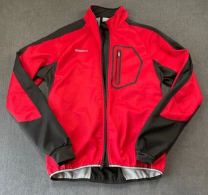 Mens Softshell Cycling Jacket L Red Black Thermal Fleece Lined Reflective Bike - Picture 1 of 10