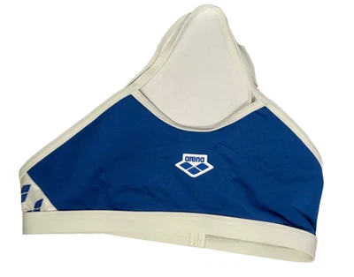 Sujetador deportivo de bikini Arena Icons para mujer - espalda cruzada - azul/blanco - talla 28 Foto 1 de 4