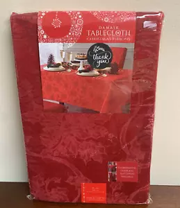 New Sealed Damask Red Tablecloth Christmas Ribbons Holiday 70 Round - Picture 1 of 5