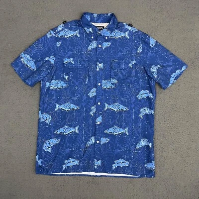Camisa Chaps Para Hombres Grande Azul Pez Abotonada Ventilada Pesca Exterior Informal Papá Foto 1 de 4