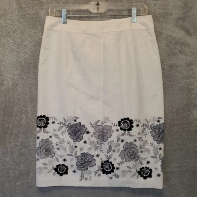 Falda Colección Valerie Stevens Mujer Etiqueta Talla 8 Blanca Línea A Floral Cremallera Foto 1 de 4