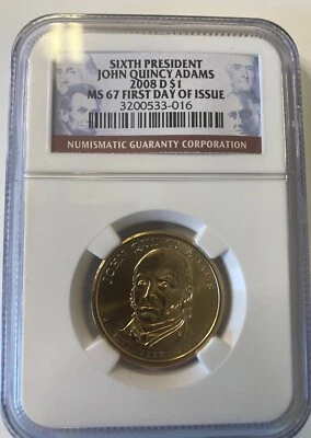 2008 D John Quincy Adams Presidential Dollar NGC  MS 67 FDI Circulation Edition - Image 1 of 2
