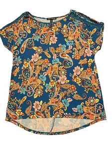 Women Cable & Gauge Paisley Blouse Top Crochet Open Shoulders Size S/P - Picture 1 of 2