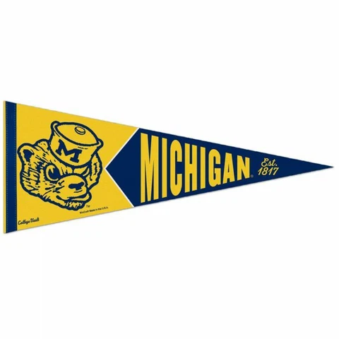 MICHIGAN WOLVERINES PREMIUM QUALITY PENNANT 12"X30" BANNER COLLEGE VAULT Cover