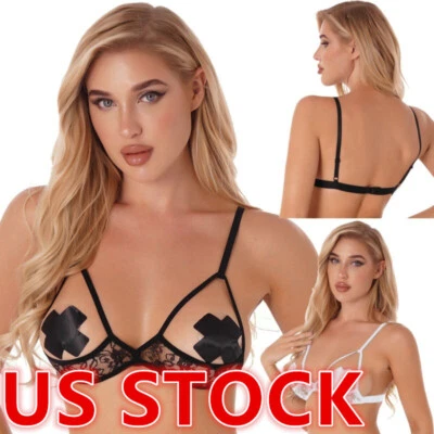 US Women's Harness Cupless Cage Bra See Through Lace Lingerie Sexys Underwear - Image 1 of 2