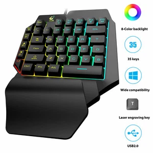 Mini One-Handed Gaming Keyboard RGB LED Backlit USB Wired Game 35 Key Accessory - Picture 1 of 5