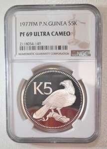 1977 FM PAPUA NEW GUINEA, SILVER 5 KINA -- NGC PF 69 UC -- FINEST GRADE - Picture 1 of 2