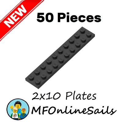 **NEW** 50x Genuine LEGO 2x10 Black PLATES - Part # 3832 bulk lot - Image 1 of 4