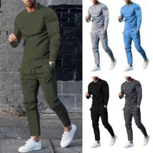 Men Long Sleeve Tracksuit Set Sport Joggers Joggings Sweatshirt Pants Warm Soft - Picture 1 of 19