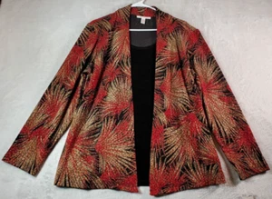 JM Collection Blazer Womens Large Multi Palm Leaf Acetate Long Sleeve Open Front - Picture 1 of 9