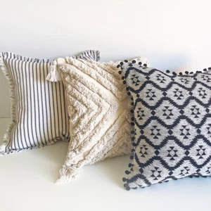 Mix Match Sofa Pillow Cases BOHO Black/Beige Fringe Tufted Cushion Cover 45S - Picture 1 of 11
