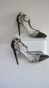 Size 3 MISS SELFRIDGE Heels- Stiletto- BLack/Grey T Bar- VGC - Picture 1 of 5