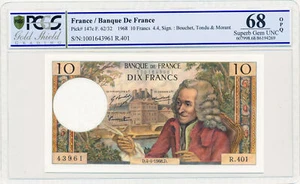 Banque de France France 10 Francs 1968 PCGS 68OPQ - Picture 1 of 2