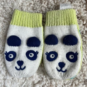 Gymboree Panda Bear Sweater Knit Mittens Girl Baby 12 -24 Months Preowned - Picture 1 of 3