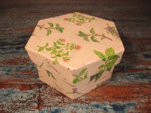 Vintage Cardboard Tin Hexagonal with Kitchen Herbs Decor Ø12cm Bowl Box - Picture 1 of 10