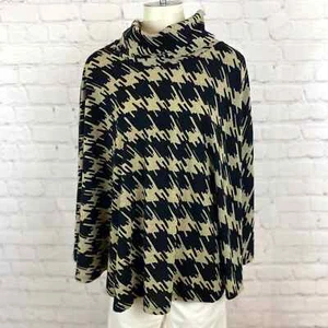 Lapis Houndstooth Poncho Turtleneck Cape Black~Beige Sz Small - Picture 1 of 9