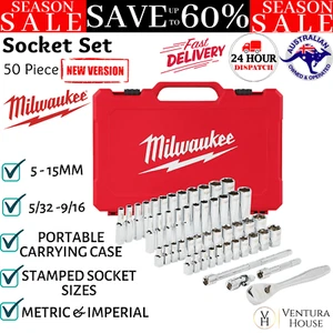 MILWAUKEE 50pce 1/4" Drive Ratchet & Socket SAE Metric & Imperial Set 48229004 - Picture 1 of 12