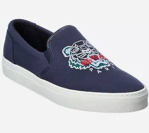 NEW Kenzo Men's Tiger Embroidered Slip On Sneakers Navy Blue SIZE 11,5 US - Picture 1 of 9