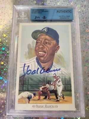 HANK AARON JSA/BAS SIGNED PEREZ STEELE CELEBRATION CARD 05948/10,000 (RARE/HTF) - Image 1 of 3