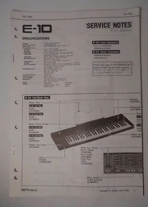 Original ROLAND Service Notes-  E-10 Synthesizer 1st/2nd Versions  - Picture 1 of 2