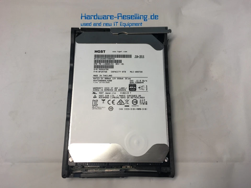 HGST EMC 8TB 3,5" AF 4Kn SAS 12G 7.2K HUH72808CLAR8000 118000153-01 005052095 - Bild 1 von 1
