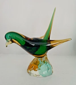 Vintage Murano Seguso Vetri d'Arte UV reactive glass bird on uranium glass base - Picture 1 of 22